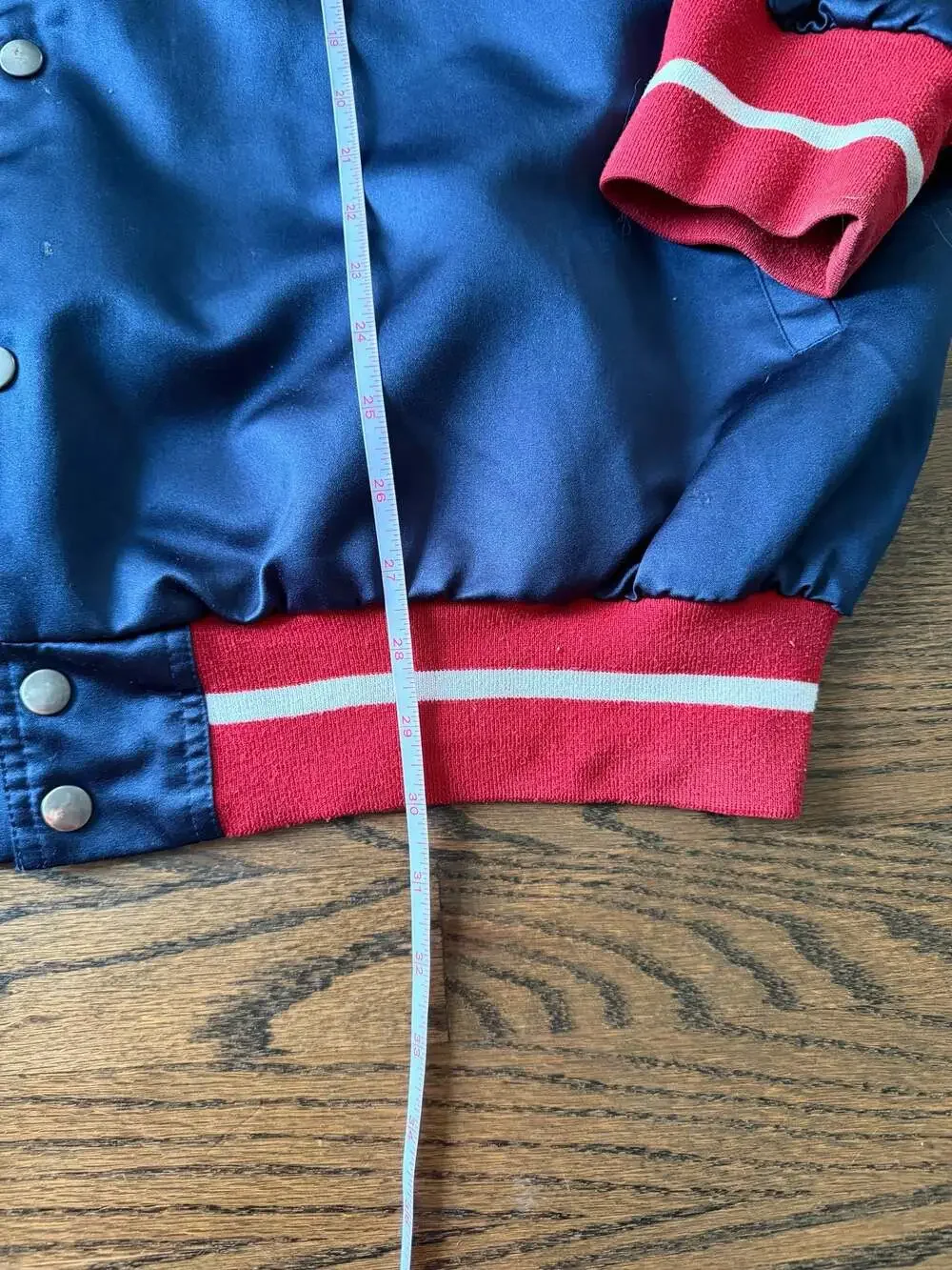 Vintage Reebok Classic Satin Snap Bomber Jacket Navy Red 2XL